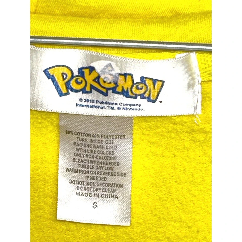 Pokemon Pikachu Full Zip Hoodie Ears Tail Cosplay Yellow Small